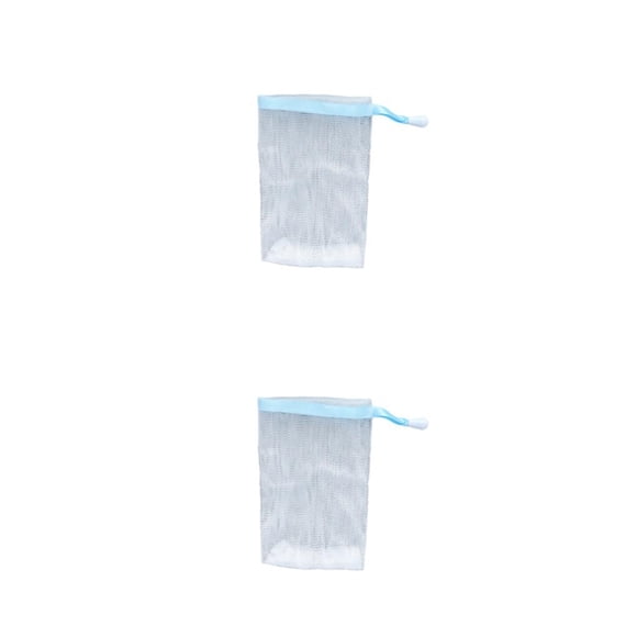 Matsuzay Gel Jabón Bolsas Limpiador facial Cuerpo Nylon Piel Burbuja Net Body Wash Espuma hecha a mano Bolsa con cordón Delicate Sky Cielo azul 2Conjunto