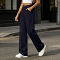 thumbnail image 5 of Women's High Waist Wide Leg Suit Pants Dress Trousers Loose Straight Business Casual Trousers with Pockets office Daily Street Outfits Navy, 5 of 7