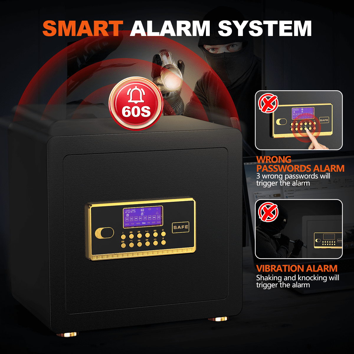 Gemaisil 2.5 Cuft Safe Box with Digital Keypad, Security Safe with Fireproof Waterproof Bag, Adjustable Shelf, Alarm System, Office & Home Safes for Cash, Jewelry, Documents, Black