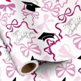 thumbnail image 1 of RUSPEPA Graduation Wrapping Paper Roll for Girls, Mini Roll, Pink and Black Graduation Cap Design, Adorable Bow Gift Wrap Paper for Graduates' Graduation Party and Celebration, 17 Inches x 16.4 Feet, 1 of 7