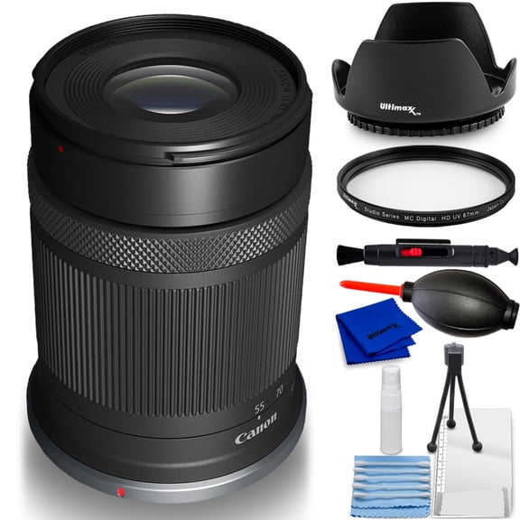 Canon RF-S 55-210mm f/5-7.1 IS STM Lens (Canon RF) White Box with UV Filter, Tulip Lens Hood, Starter Cleaning Kit & Much More (7pc Bundle)