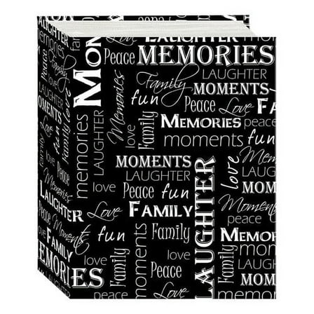 Pioneer A4 6.5"x8.5" Black and White Words Photo Album with 100 Pockets, Holds 100 - 4"x6" Photos