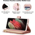 thumbnail image 3 of Wallet Case for Samsung Galaxy S21 Plus, Premium Vintage PU Leather Magnetic Closure Handbag Zipper Pocket Case Kickstand Card Holder Slots with Wrist Strap Flip Case - Pink&Purple, 3 of 7