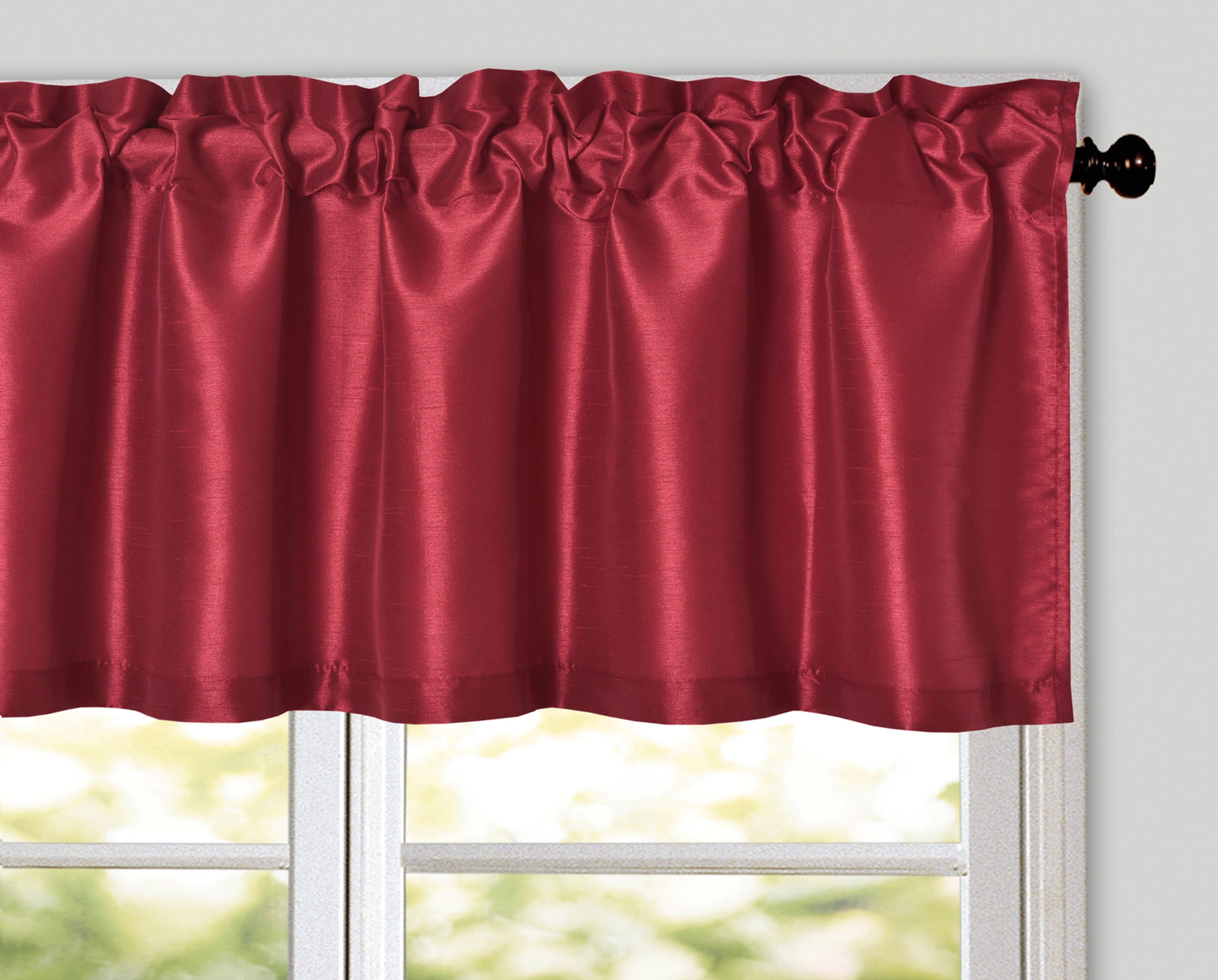 Aiking Home Solid Faux Silk window Valance, Red-Size 56''x16''