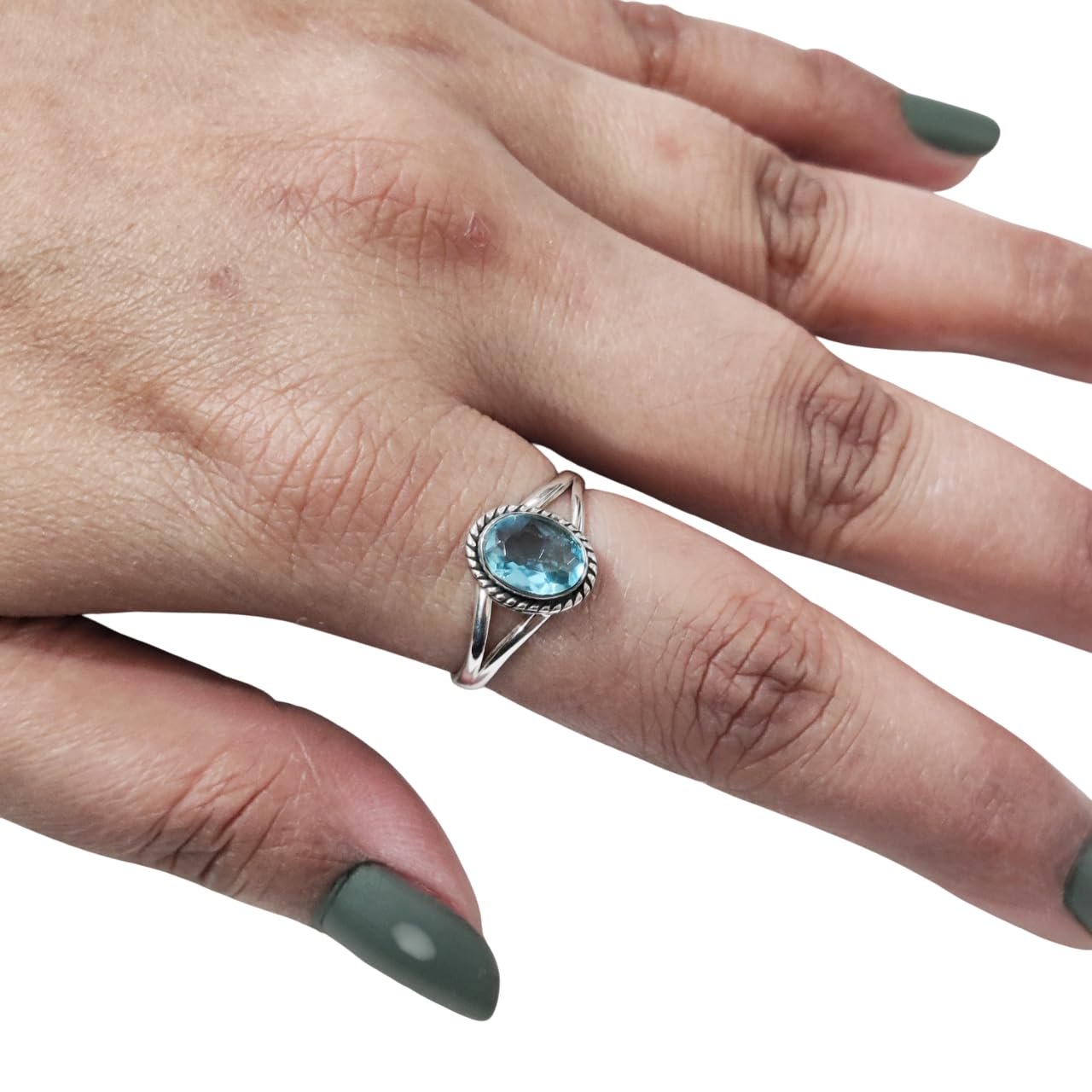 Natural Blue Topaz Ring, AAA Quality Blue Topaz Gemstone Ring, December Birthstone, Adjustable Tiny Ring, Toe Ring, 925 Sterling Silver, Womens Ring, Christmas, Twisted Boho Ring, Handmade Jewelry