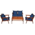 thumbnail image 4 of Patiojoy 4PCS Patio Outdoor Rattan Furniture Set Acacia Wood Frame Conversation Set w/Coffee Table Navy, 4 of 6