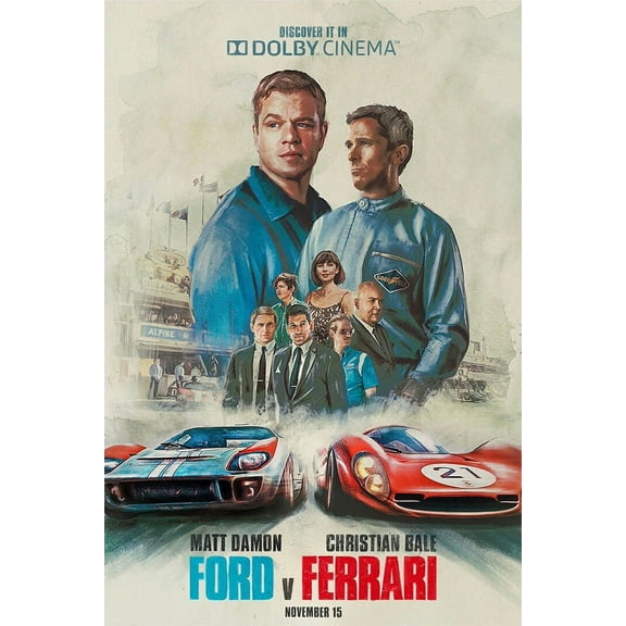Ford v Ferrari Movie Christian Bale Car Action Wall Art Home Style - A - 12x18 Inch Laminated Poster - Stunning Detail and Bold Colors