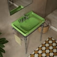 thumbnail image 4 of 28" Bathroom Console Sink, Wall-Mounted Green Ceramic Vanity Basin with 3 Pre-drilled Faucet Holes, Freestanding Stainless Steel Support Legs with Towel Bar, No Faucet, Chrome Color, 4 of 5