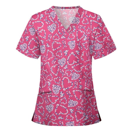 

Funicet Savings Clearance 2023! Plus Size Tops for Women Scrubs Top Srubs Tops Nursing Uniforms Floral Heart Printed V Neck Working Uniform Short Sleeve Tops T-Shirts Workwear with Pockets