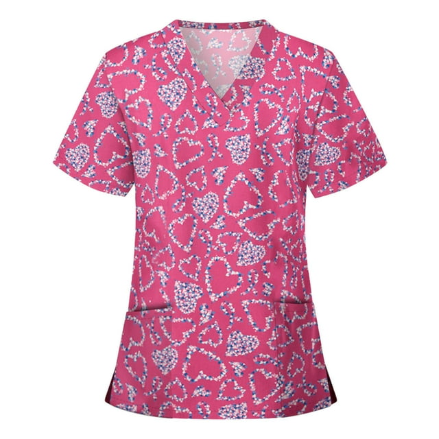 Snoarin Summer Plus Size Womens Summer Hauts Femmes Manches Courtes Col en V Hauts Uniforme de Travail Blouse Uniformes de Travail pour Femmes en Liquidation