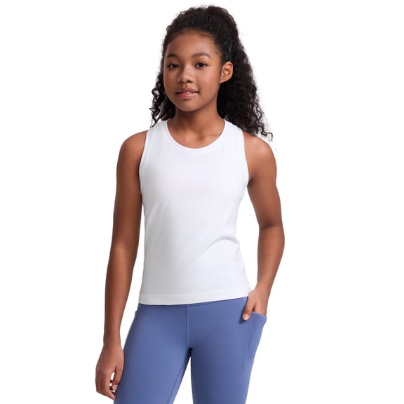 CRZ YOGA Girls Seamless Athletic Tank Tops Waist Length Active Dance Casual Racerback Sleeveless Shirts Kids Teen