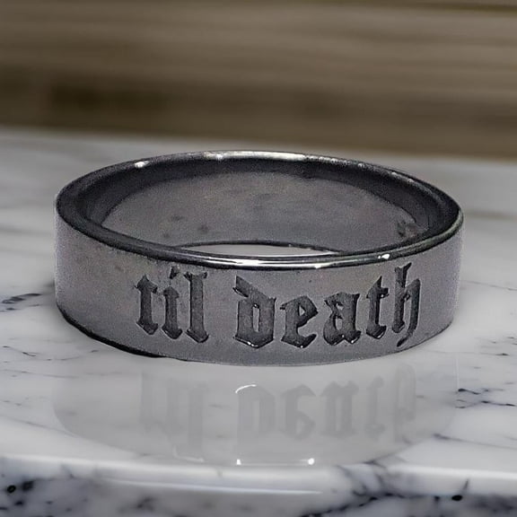 6mm Wide Til Death Black Rhodium Band Ring | Promise Ring | Anniversary Wedding Ring | Stacking Band | Gift for Her/Him- 925 Sterling Silver