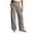 Gray, variant on Womens Linen Feel Wide Leg Pants Double Layer Fold Over Drawstring High Waist Full Length Lightweight Wrinkle Friendly Loose Straight Casual Vacation Trousers