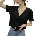 thumbnail image 2 of Camisa de manga corta para mujer, cuello en V, dulce, elegante, resistente al desgaste, transpirable, cómoda para el uso diario, 2 of 8