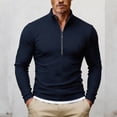 thumbnail image 1 of Ceisia Men's Slim Fit Half-Zip Stand-Up Collar Rib Knit Sweater with Contrast Hem Navy XXL Gifts, 1 of 8