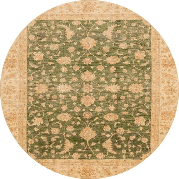 Ahgly Company Machine Washable Indoor Round Abstract Dark Golden Rod Brown Area Rugs, 7' Round