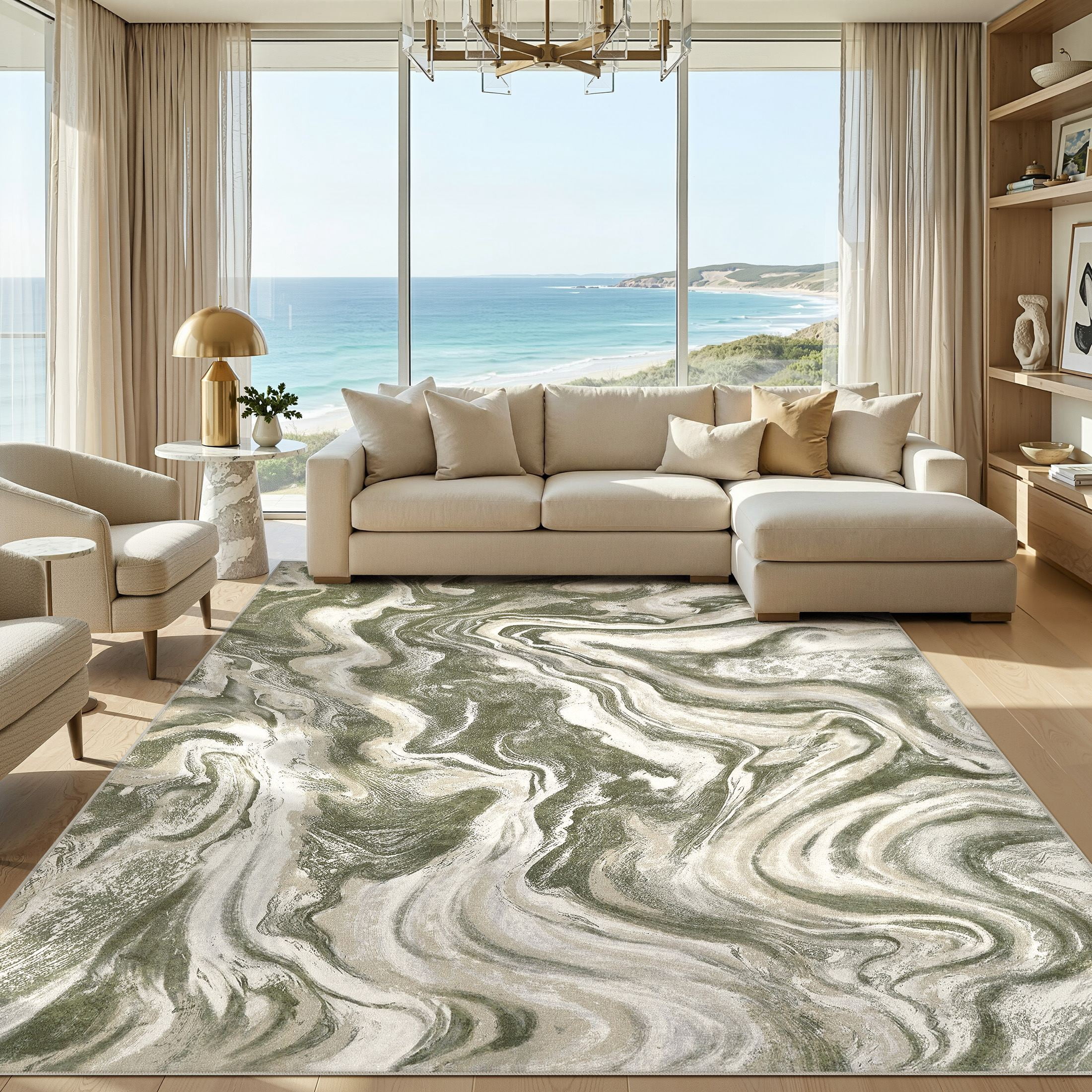 UERMEI 6'x9' Washable Area Rugs for Living Room, Washable Non-slip Soft Indoor Modern Boho Rug for Bedroom Dining Room Office Home Decor Carpet,Olive Green