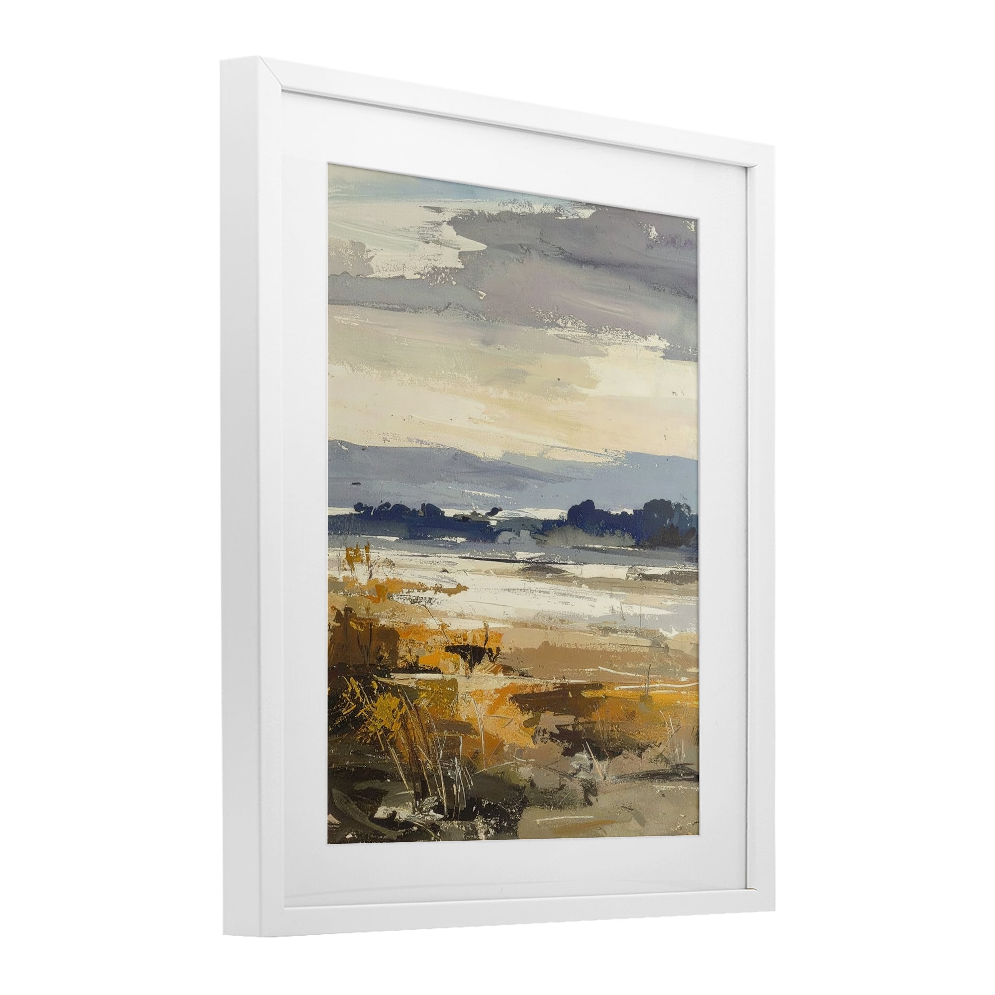 Stupell Industries Distant Horizon Abstract White Framed Print Under Glass, design by Alonza Saunders