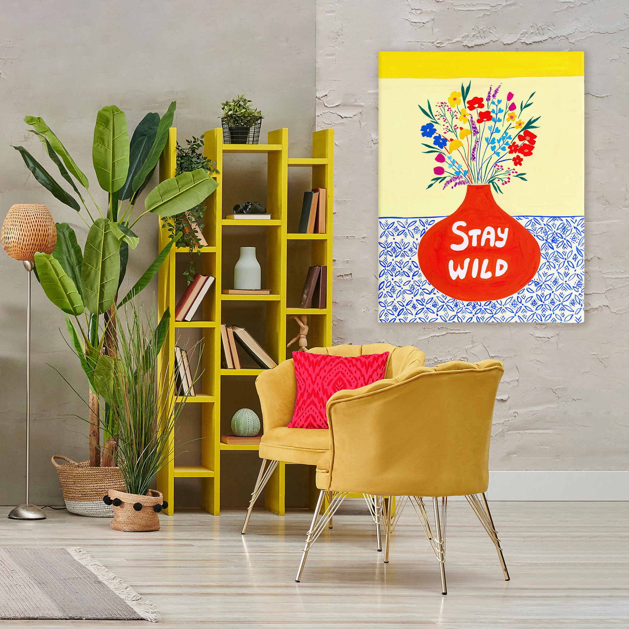 Stay Wild Midcentury Flowers Canvas Wall Art, design by Nabeela Rumi