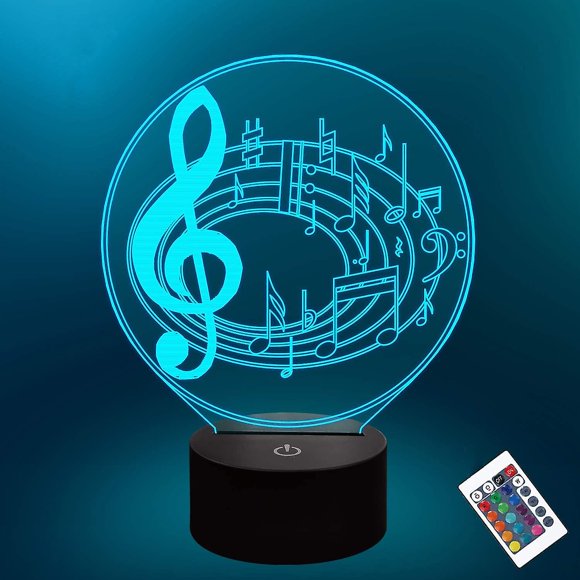 3D Music Note Night Light Illusion Led Lamp,16 Color Change Remote