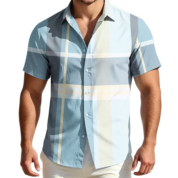 LIaqionyy Big and Tall Button down Shirts for Men's Printed Casual Beach Vacation Loose Short Sleeve Tees Shirt