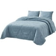 thumbnail image 6 of Chezmoi Collection Frederick 3-Piece Lightweight Cooling Quilt Set, Bamboo Fiber Medallion Embroidery Quilted Coverlet Set (King, Blue), 6 of 8