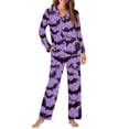 thumbnail image 2 of Garronmavis Halloween Bats Halloween Ladies 2-Piece Pajama Set Long Sleeve Button Up Sleepwear Breathable Holiday Nightwear Matching Top & Pants Cozy Winter PJs for Ladies (Purple), 2 of 7