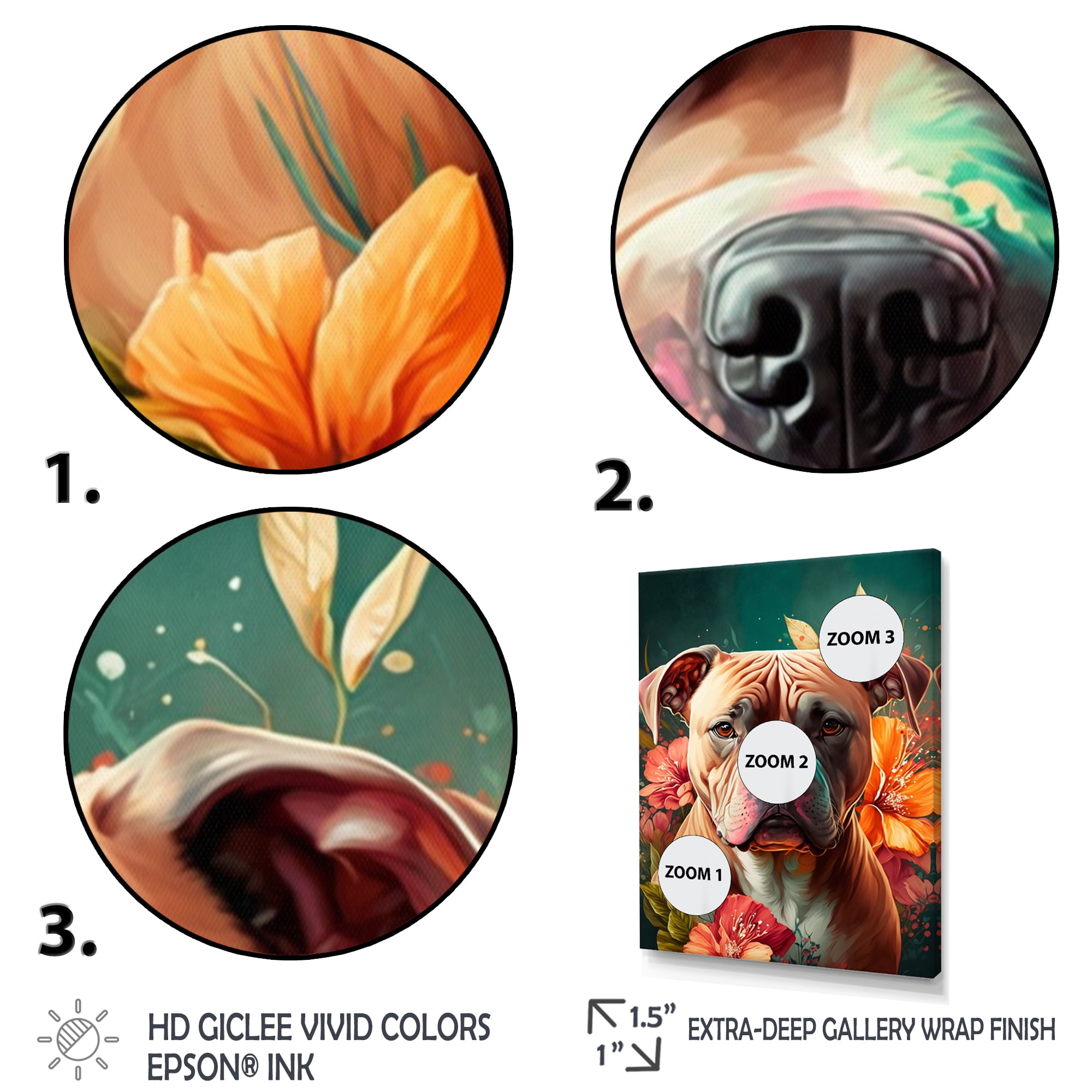 Designart Cute Pitbul Floral Art I Canvas Wall Art