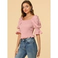 thumbnail image 4 of INSPIRE CHIC Blusa de manga abullonada con cuello cuadrado y volante fruncido para mujer Rosa M, 4 of 6