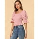 thumbnail image 4 of INSPIRE CHIC Blusa de manga abullonada con cuello cuadrado y volante fruncido para mujer Rosa M, 4 of 6