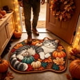 thumbnail image 5 of SLYNSHome Fall Irregular Floor Mat, Cute Sleeping Cat Pumpkin Non-Slip Bath Rug, Soft Washable Seasonal Shaped Carpet Roll Packed For Bathroom Living Room Entryway Decor, 5 of 7
