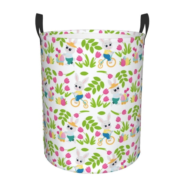 Balery Happy Easter Cesta de ropa redonda con asas, impermeable, independiente, para ropa, juguetes, dormitorio y familia-Small