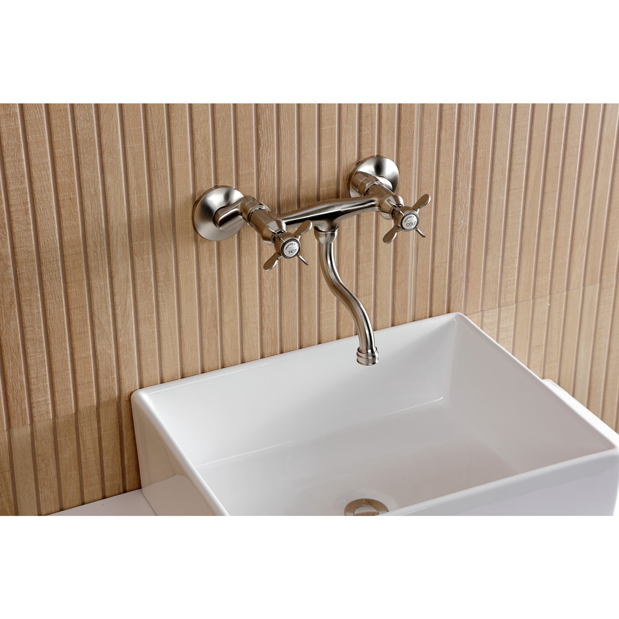 Kingston Brass KS2118BEX Essex Double-Handle 2-Hole Wall Mount Bathroom Faucet in Brushed Nickel