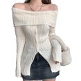 thumbnail image 1 of Moda Mujer Suéter Fuera del hombro Jersey de punto Slim Fit Streetwear (Beige S) FLhrweasw Para estrenar, 1 of 7