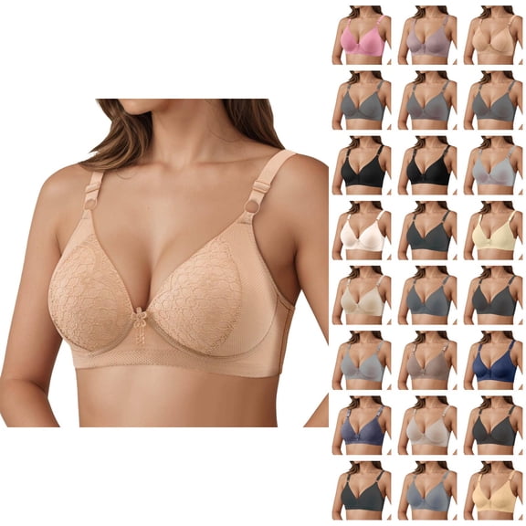 Bras for Older Women Plus Size Deep V Neck Jacquard Thin Cup Wireless Push Up Bralette Everyday Bra