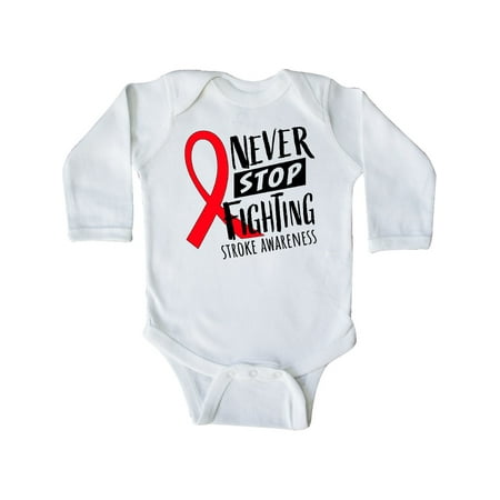 

Inktastic Never Stop Fighting Stroke Awareness Red Ribbon Gift Baby Boy or Baby Girl Long Sleeve Bodysuit