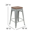 thumbnail image 6 of Flash Furniture Cierra 24" High Metal Counter-Height, Indoor Bar Stool with Wood Seat in Silver - Stackable Set of 4, 6 of 13