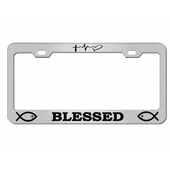 Blessed God Religious Jesus Christ Design Heavy Duty Metal Car License Plate Frame Auto Tag Holder