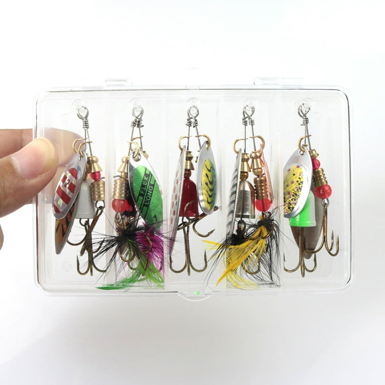 Dodoing Fishing Lures Spinnerbait, 10pcs Freshwater Saltwater Fishing Lures Kit Set, Bass Trout Salmon Hard Metal Spinner Baits with 2 Tackle Box