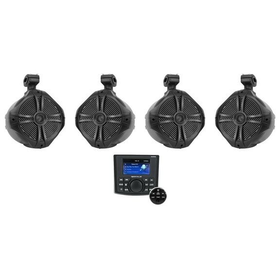 Rockville RGHR45 4 Zone Marine Receiver w/Bluetooth (4) 8" Black Tower Speakers