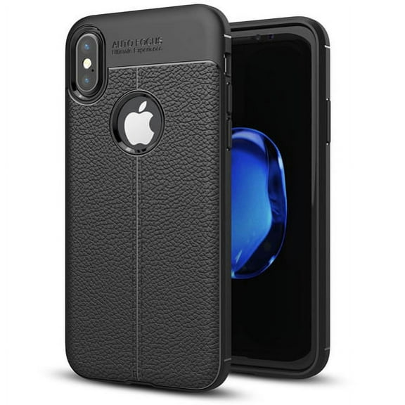 Slim Fit PU Leather Case for #device_series - Cover Reinforced Bumper Shock Absorbent Black L9V for iPhone XS