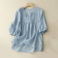 thumbnail image 2 of HAPIMO Women's Trendy Cotton Linen Loose Tops Solid Color Ruched Summer Tees 3/4 Sleeve V Neck Pullover for Teen Girls Elegant Casual Relaxed Blouses Blue XL, 2 of 6