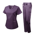 thumbnail image 2 of Dagacci Medical Uniform Women's Scrub Set Natural Stretch Y-Neck Stitch Tape Top and Pants (Eggplant,XX-Large), 2 of 4