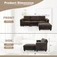 thumbnail image 3 of ACMEASE 87" Chenille 3 Seater Sofa w/Movable Ottoman, Modular Sectional Sofa w/Cup Holders, Modern L Couch w/Deep Seat Space for living Room, Brown, 3 of 7