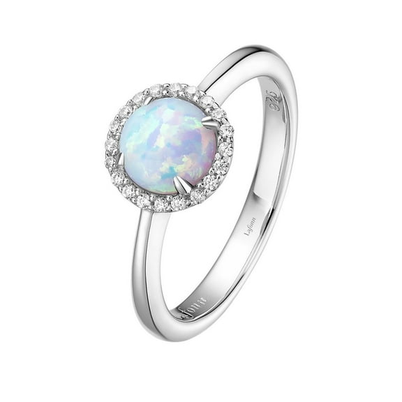 Lafonn Birthstone Sterling Silver Platinum Plated Lassire OCTOBER Ring (Simulated Opal: RD 6mm.)