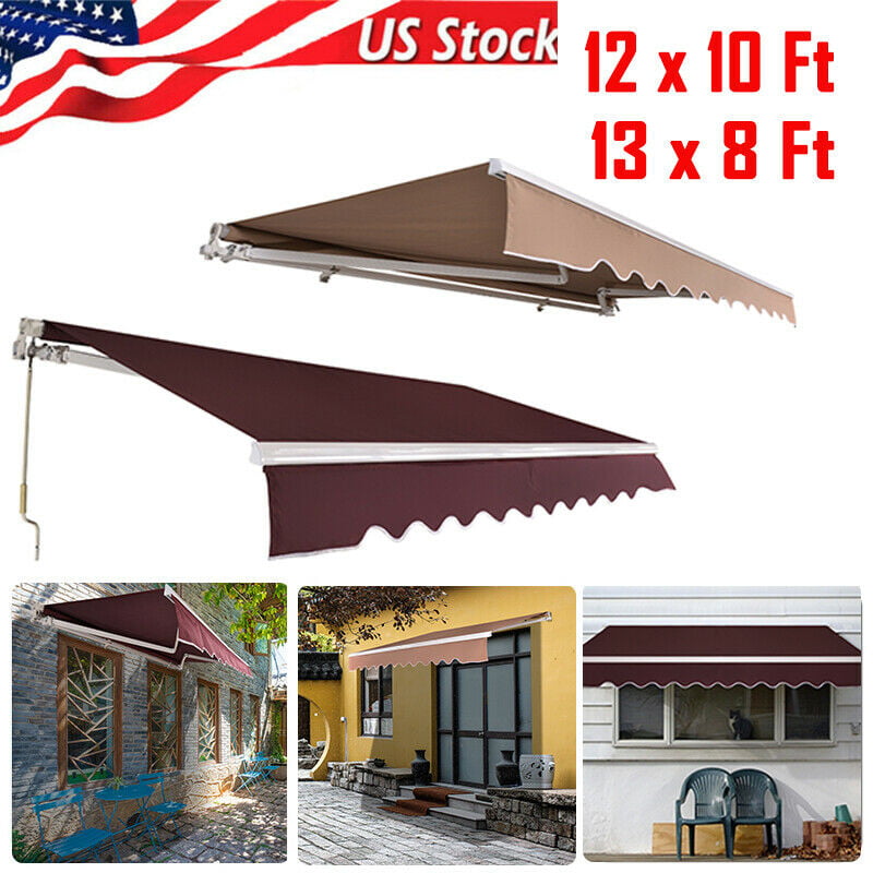 Retractable Patio Awning 13x8 Ft Deck Sunshade Canopy Sandy Color Garden Cafe 