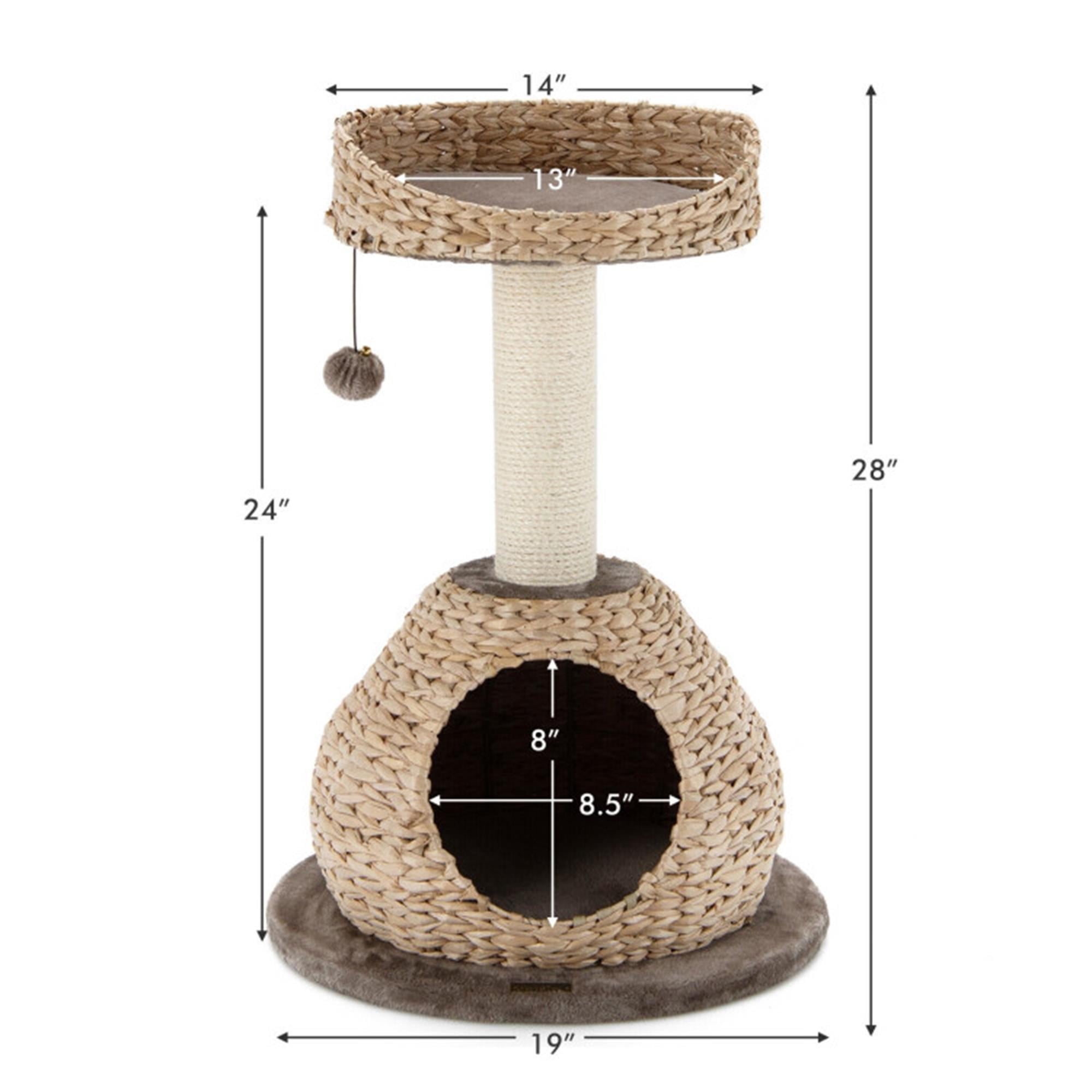 Kadyn 28" Modern Cat Tree Tower for Indoor Cats with Natural Sisal Scratching Posts, Hand-Woven Condo and Top Perch for Kittens Climb Play, Rest, Brown