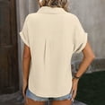 thumbnail image 6 of ORT Womens Button up Linen Shirt Short Sleeve Shirts Summer Fashion Cotton Linen Shirt Top Blouses with Pocket(Beige-01,XXL), 6 of 8