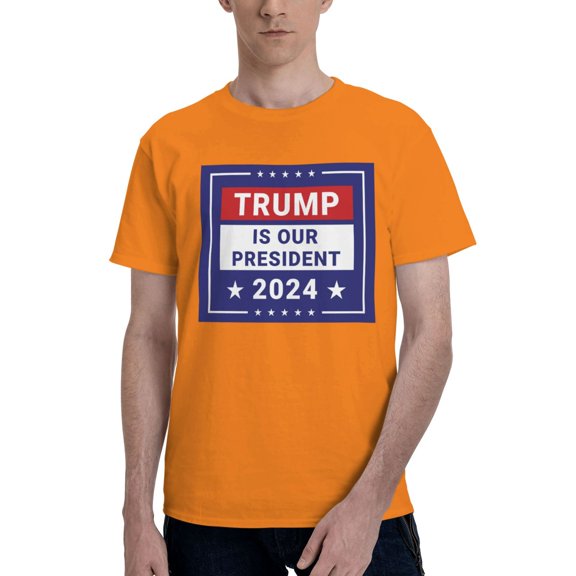 Yiaed Trump is our president 2024 Print Mens T-Shirt,Lightweight Cotton Tee, Crewneck T-Shirt For Men Basic Tee Shirt-5X-Large