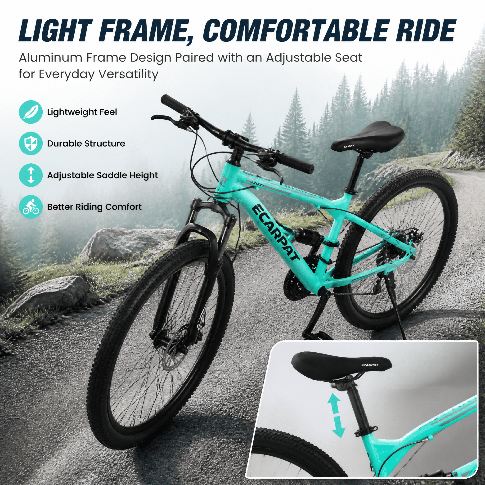 FUPOJH 26" Adult Mountain Bike,21-Speed,Dual Disc Brakes,Full Suspension,All-Terrain,Blue
